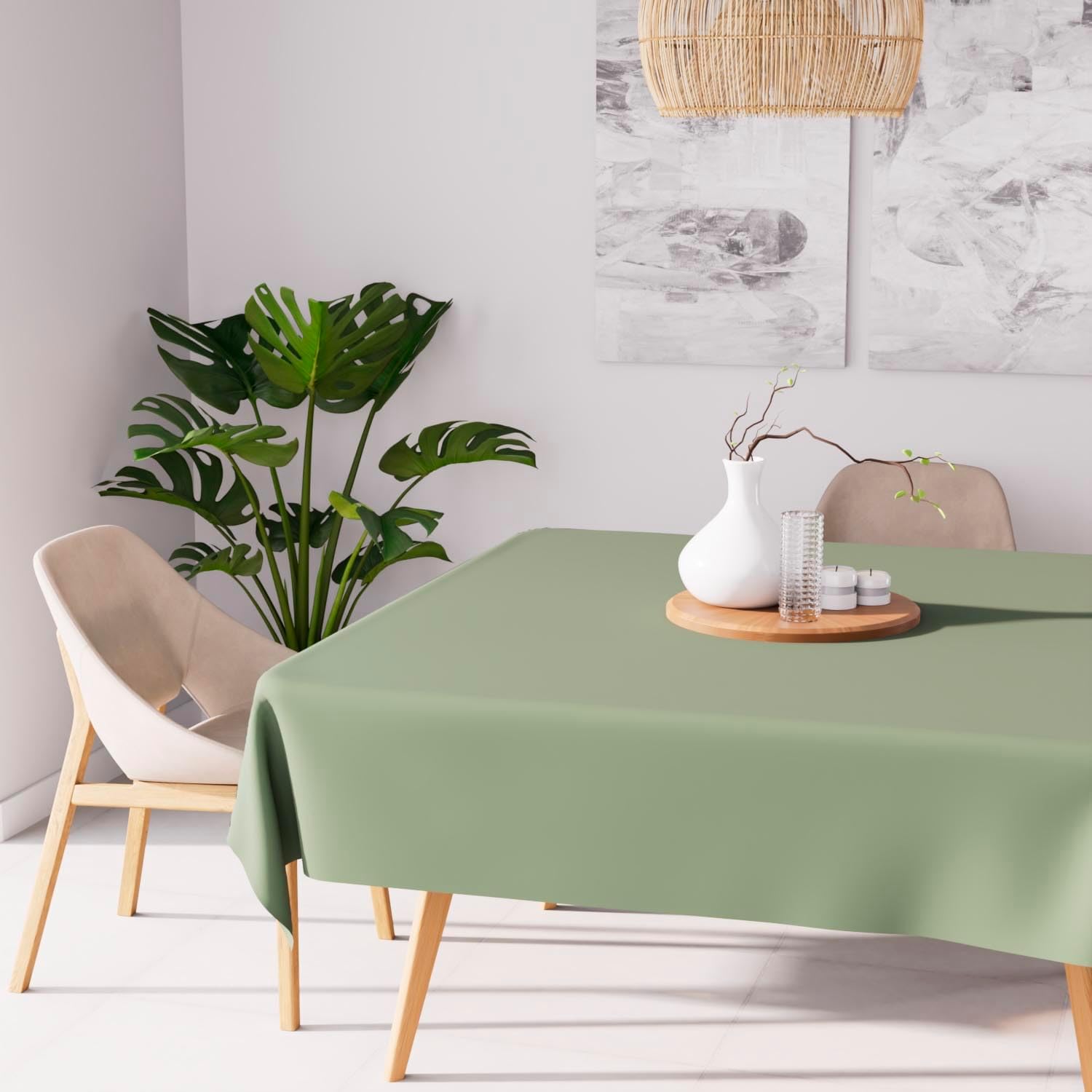 Soleil d'Ocre - Nappe Alix - 180x180 cm - polyester kaki, anti-taches