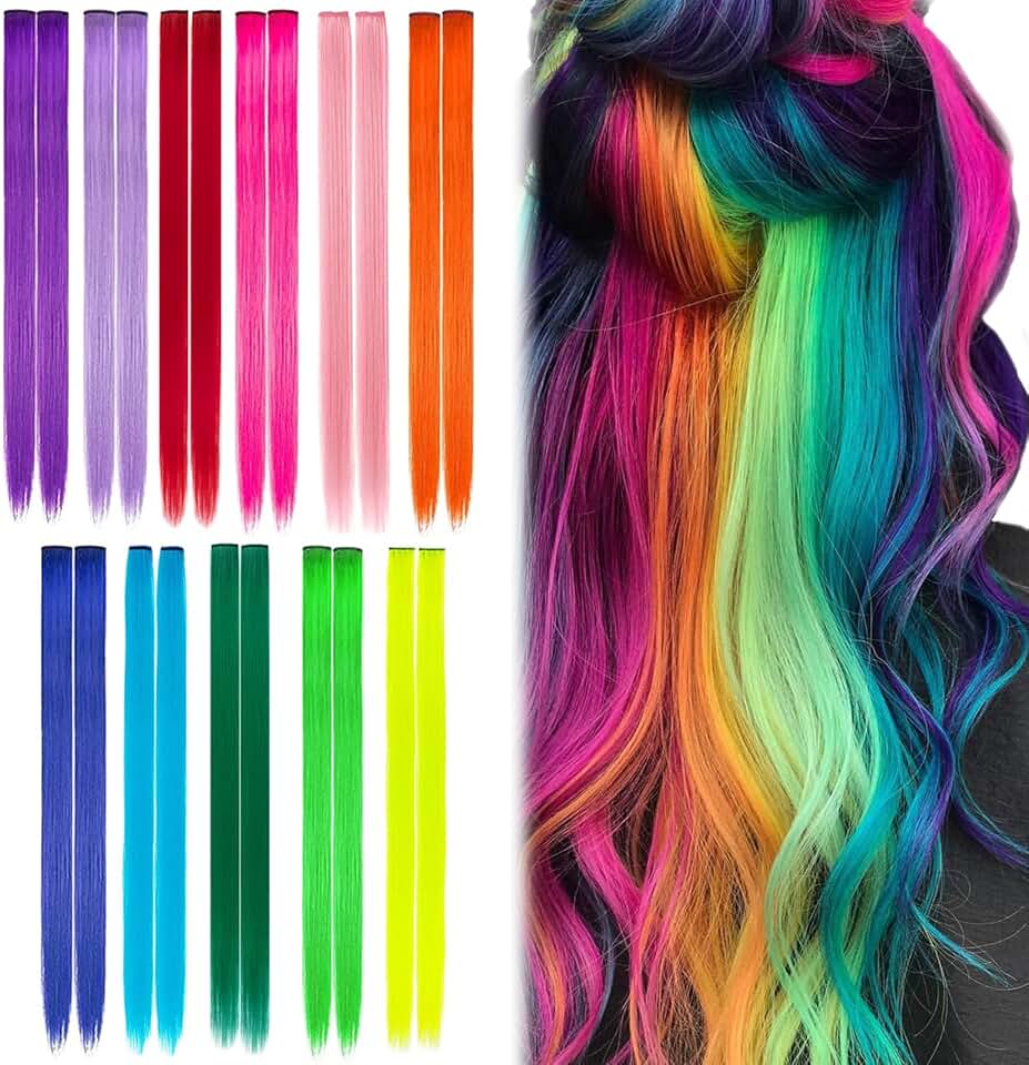 Extensions cheveux - 22 pièces, clips, mèches colorées, 50cm, festival