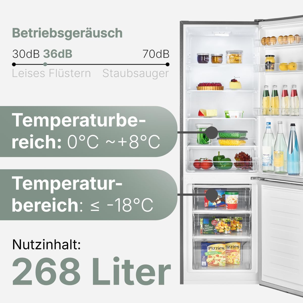 Bomann - 55cm, 268L, éclairage LED, inox