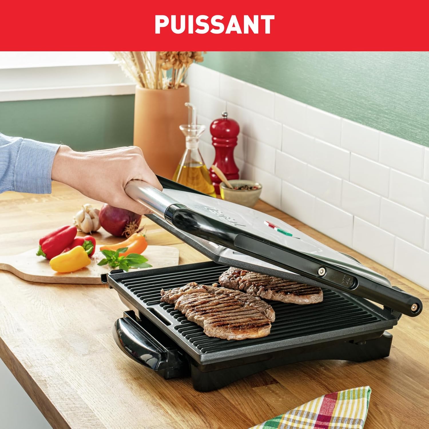 Tefal - GC241D12 - gril viande multifonction, 2000W, rangement vertical, noir/argent
