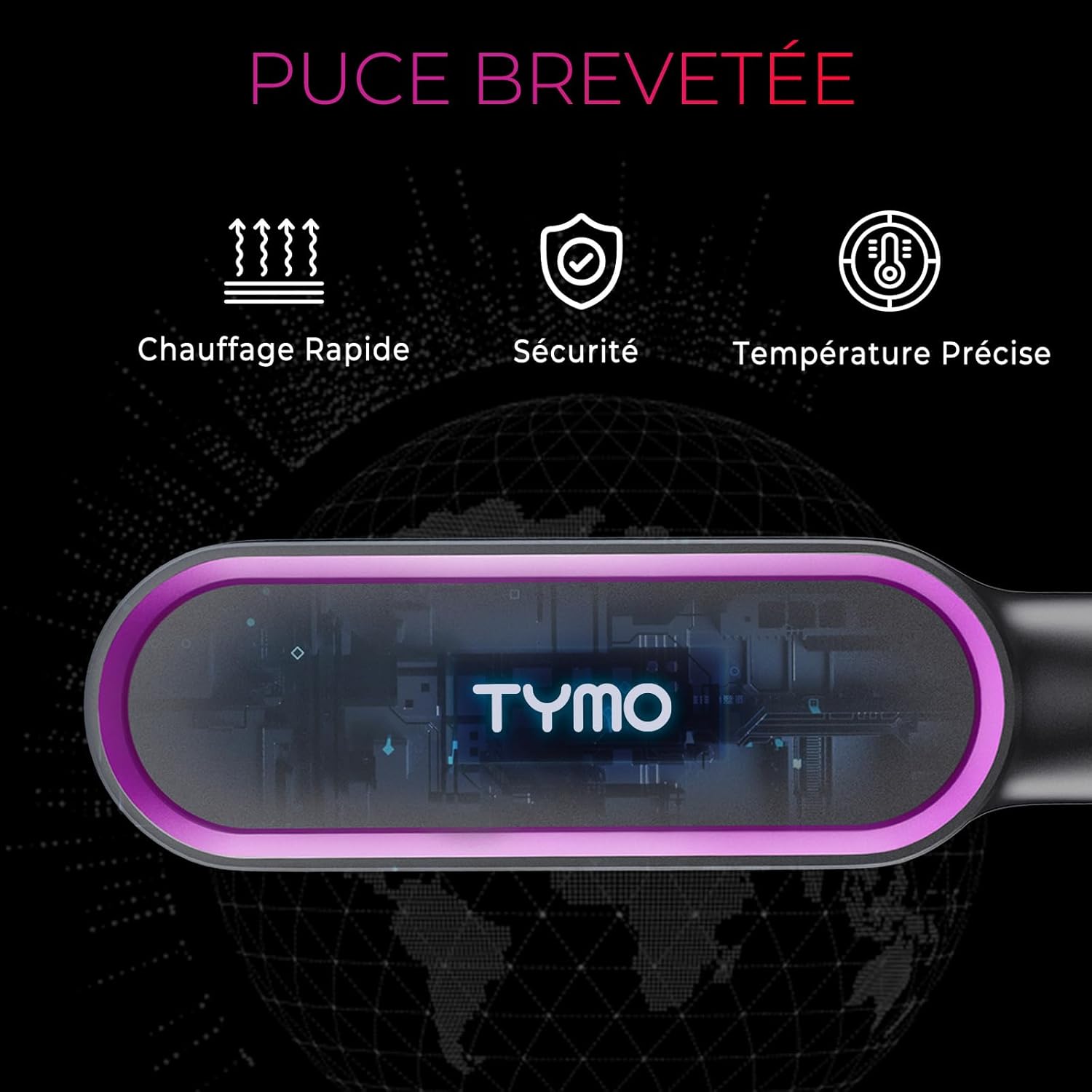 TYMO - RING - Brosse lissante céramique, 5 températures, chauffe rapide