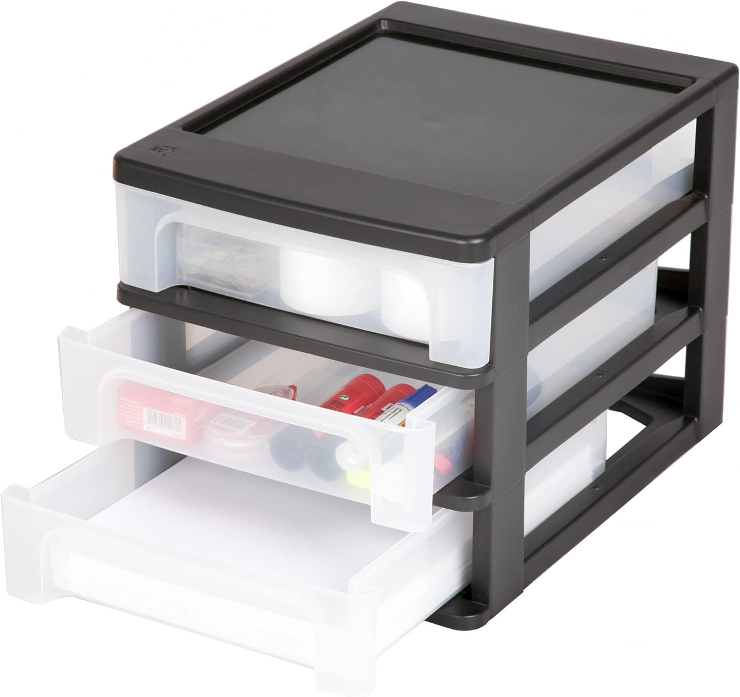 Iris Ohyama - OCH-2030 - 3 tiroirs A4 plastique noir, sans BPA