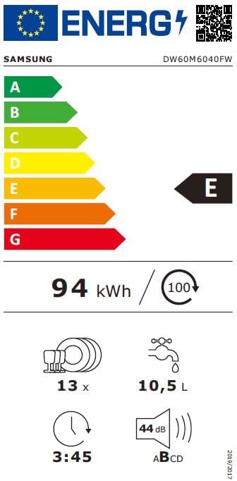 Samsung - lave-vaisselle série 6040 - 60cm - 13 couverts, blanc, A++, DW60M6040FW