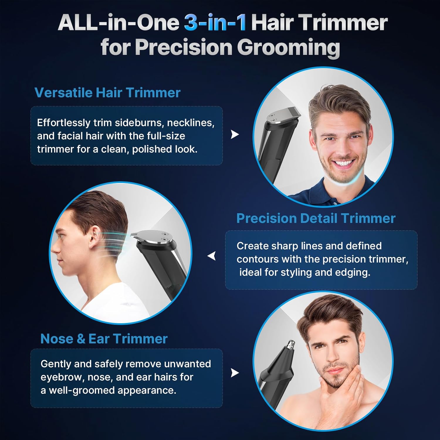 Valano - Tondeuse 3 en 1, 1-16mm, USB, 9 accessoires, barbe et nez