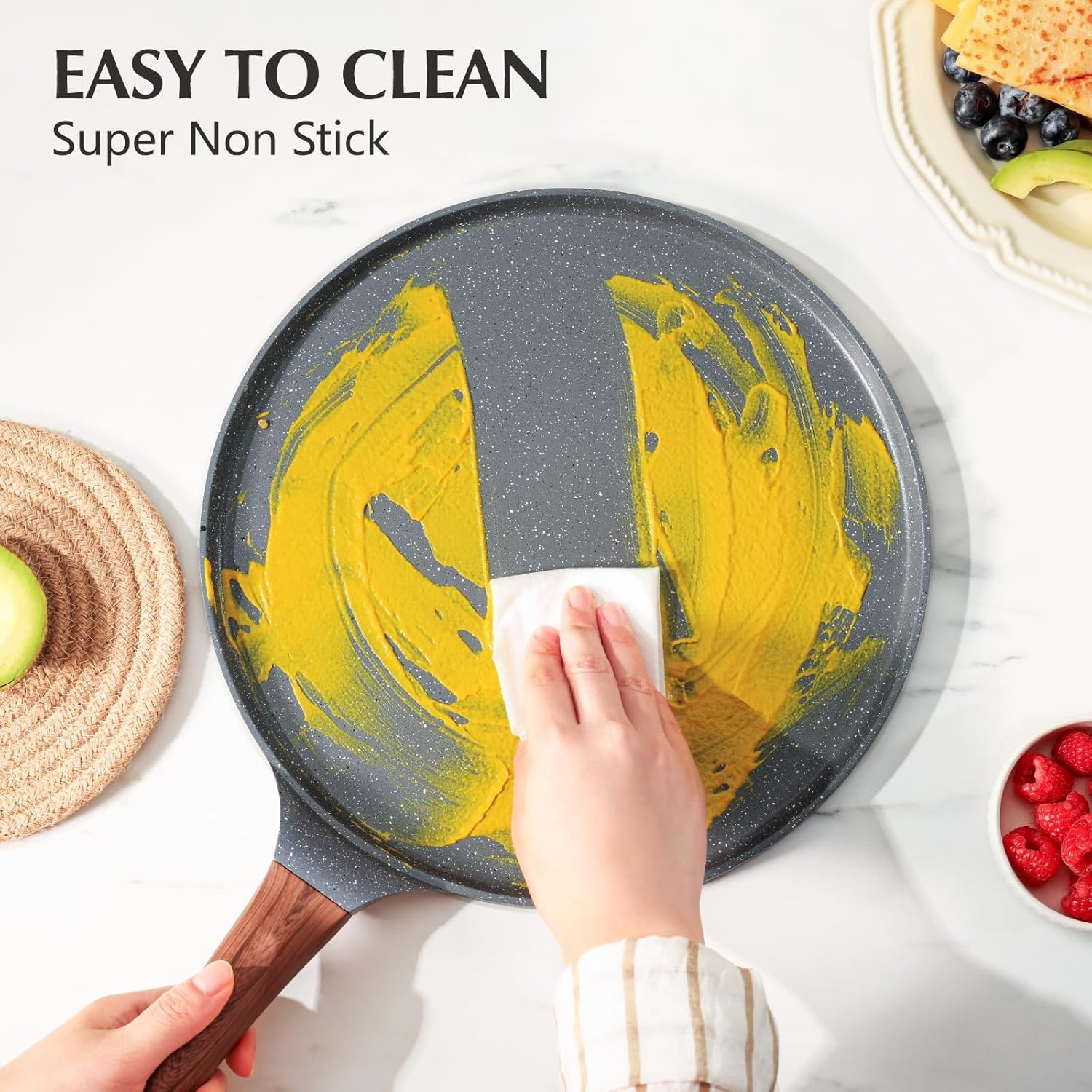 SENSARTE - poêle à crêpes série granit - 30 cm - revêtement antiadhésif induction, poignée ergonomique
