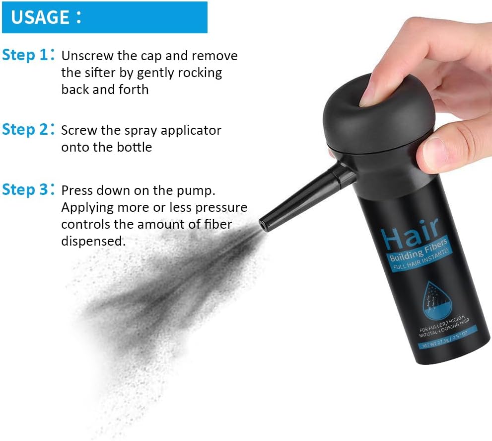 Fibres capillaires spray, correcteur cheveux fins, 2 pièces, noir