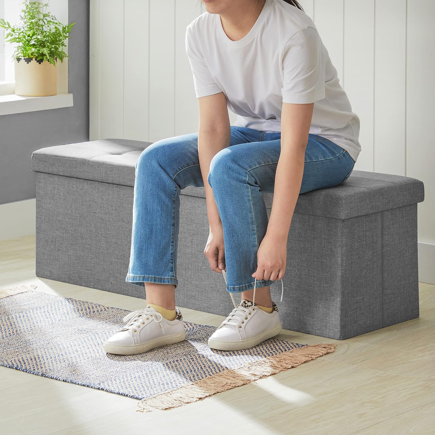 SONGMICS - Mazie collection - 110 cm - banc pliable, facile à monter, gris clair, LSF77G