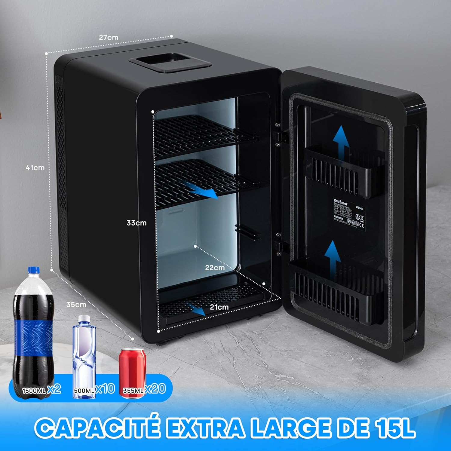 Enventor - Mini frigo 15L - 28x33x22cm - silence, double usage