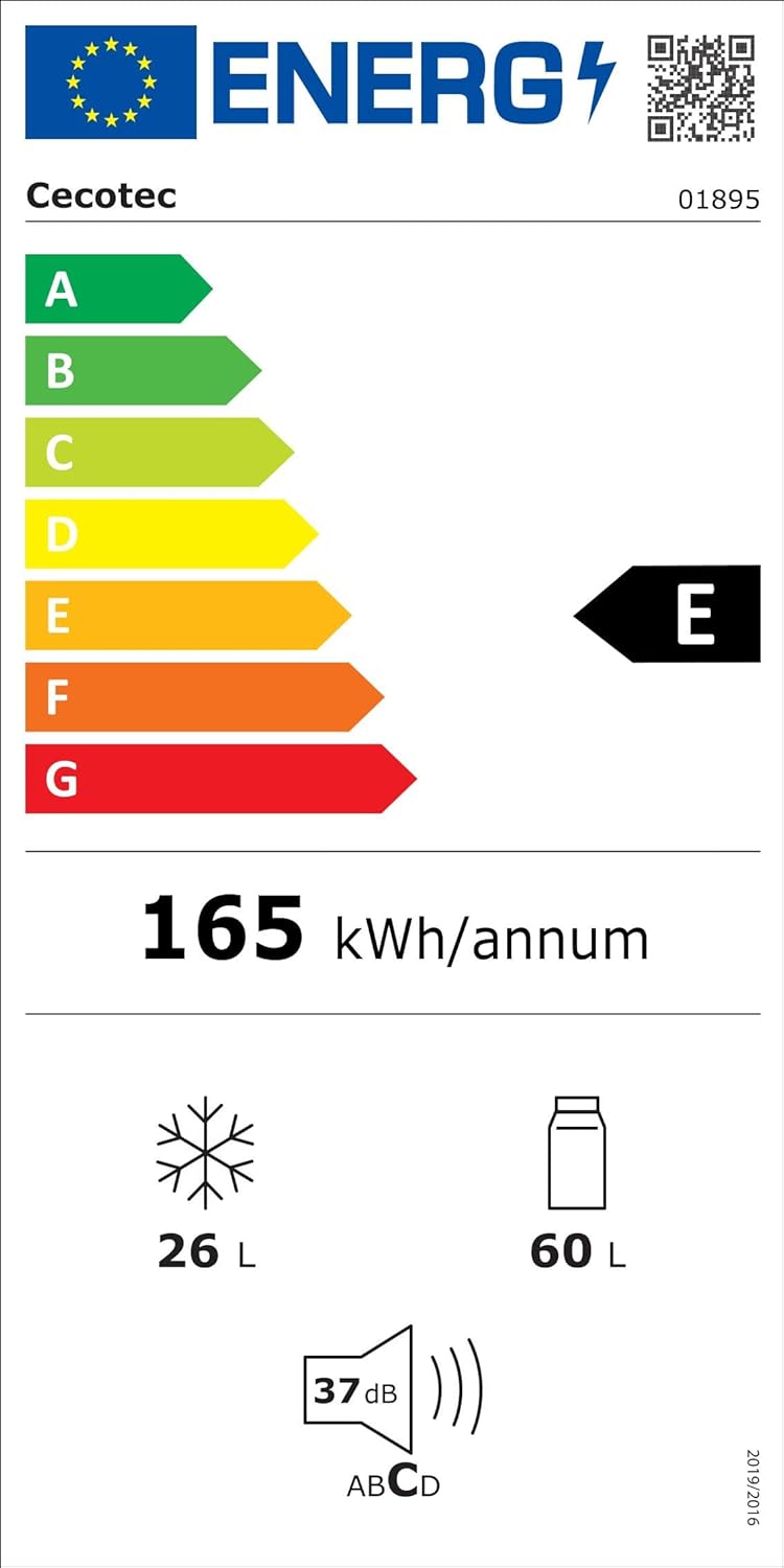 Cecotec - Bolero CoolMarket 2D Origin - 86L - No Frost, LED, classe E, Red, contrôle de température
