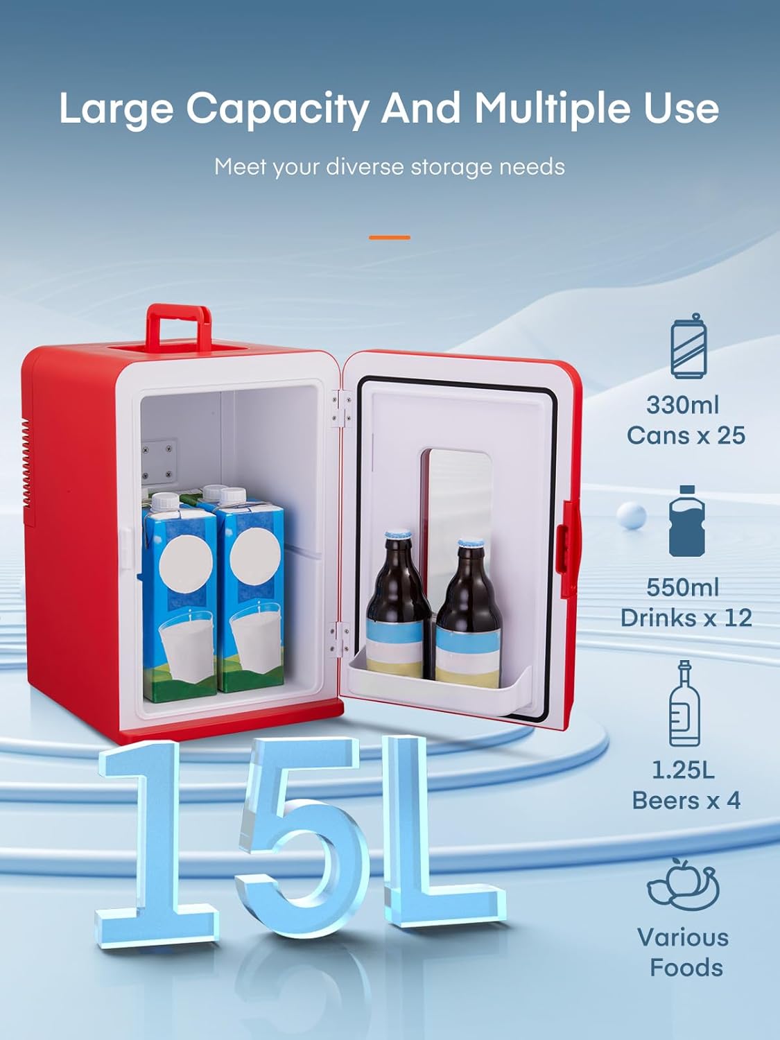 FOHERE - Mini Frigo 15L - compact, 240V/12V, chaud/froid, silencieux