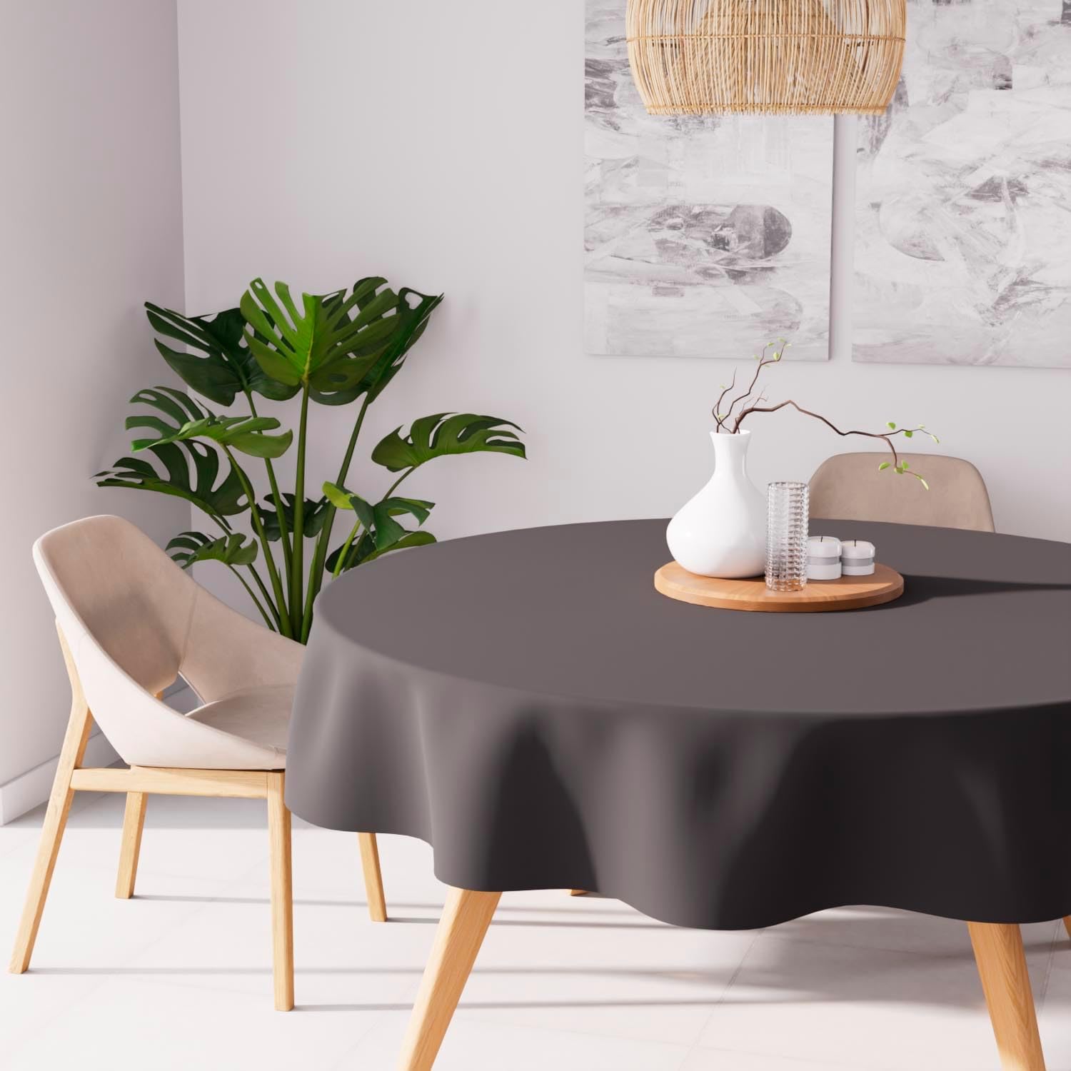 Soleil d'Ocre - Nappe Ronde Anthracite - 180 cm - polyester anti-taches