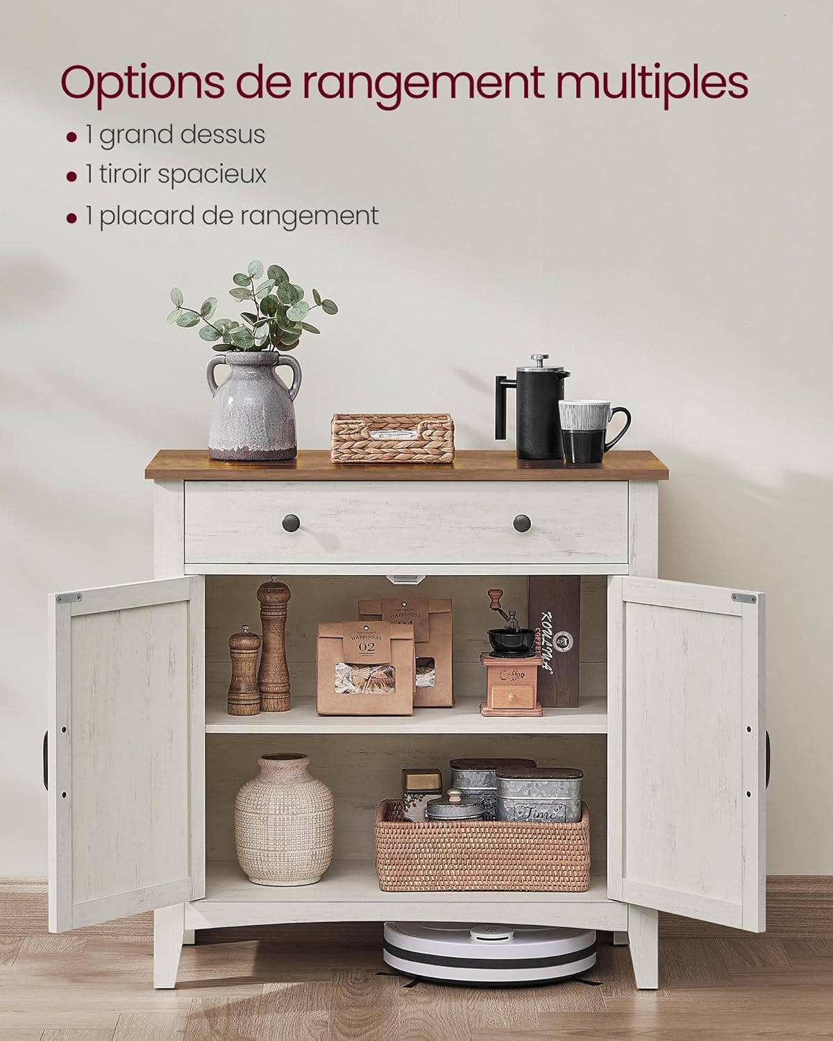VASAGLE - Buffet rustique 80x40x80 cm, tiroir, étagère réglable BBK341W01