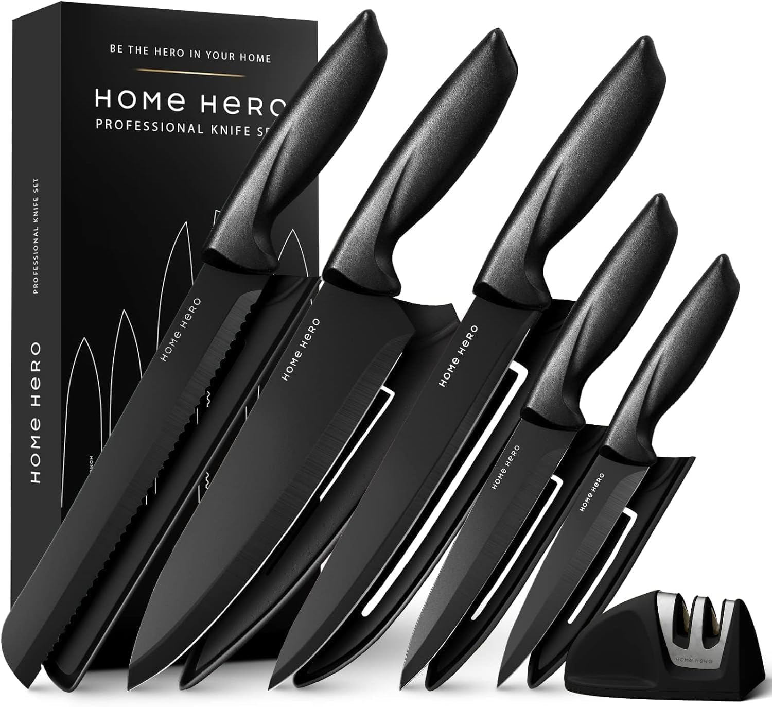 Home Hero - Ensemble couteaux 11pcs avec étui, acier inox, aiguiseur
