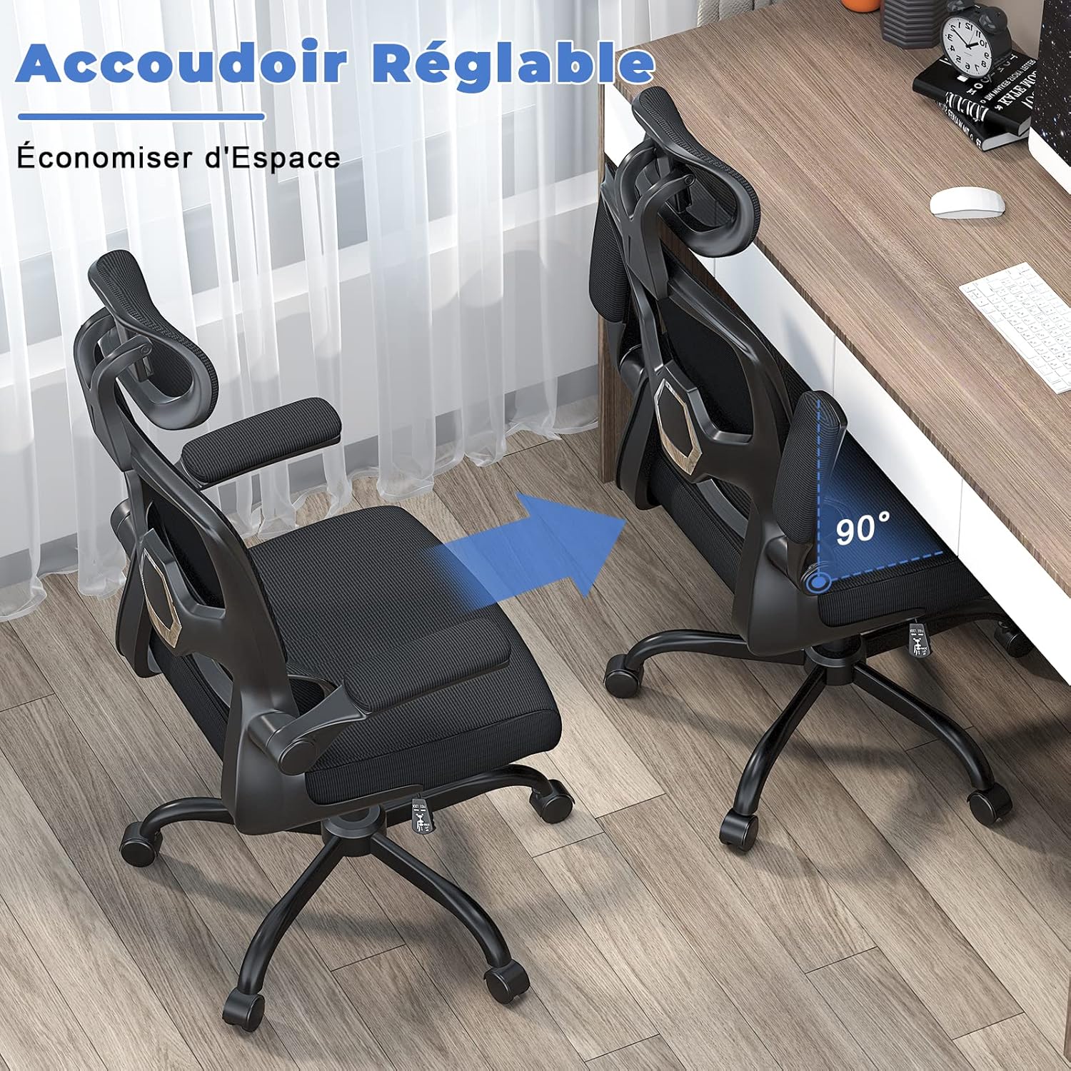 naspaluro - chaise de bureau ergonomique, appui-tête réglable, soutien lombaire ajustable, accoudoirs pliables, maille r