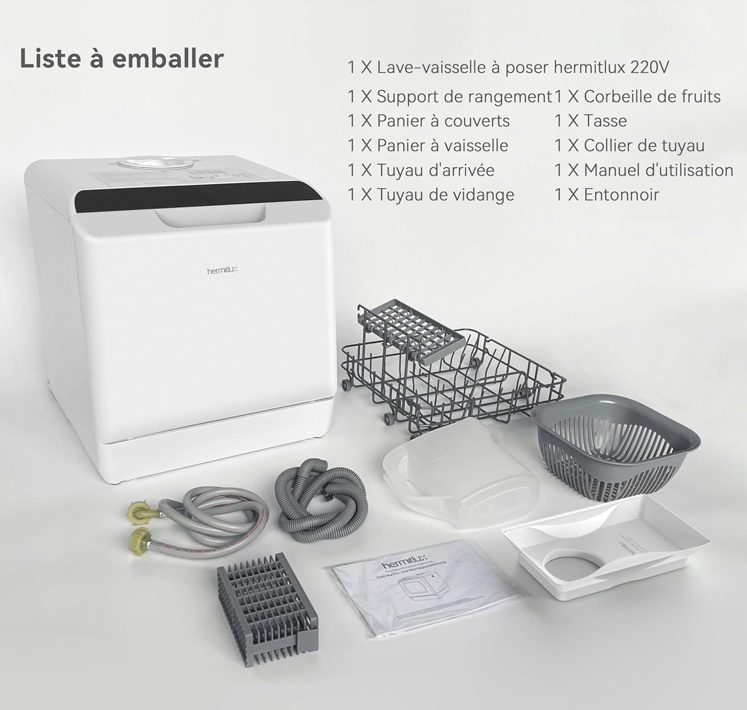 Hermitlux - mini lave-vaisselle 43cm - 4 couverts, robinet ou sans, 175 kWh/an