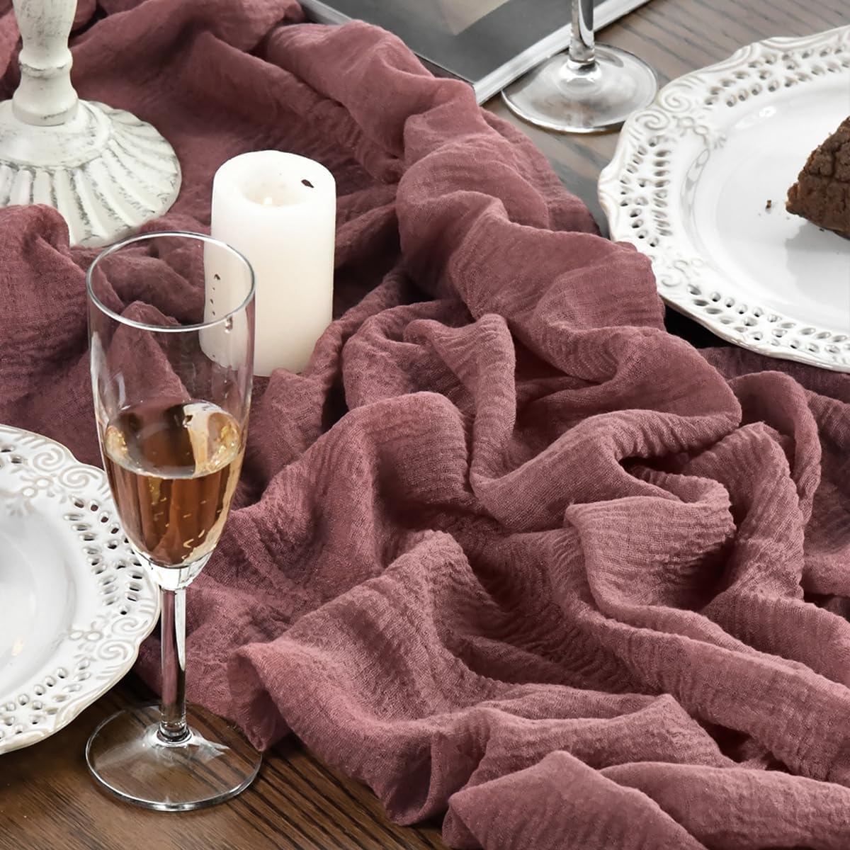 Artoid Mode - Chemin de table Bohême - 300 cm - Gaze mousseline, rouge vin, déco mariage/fête