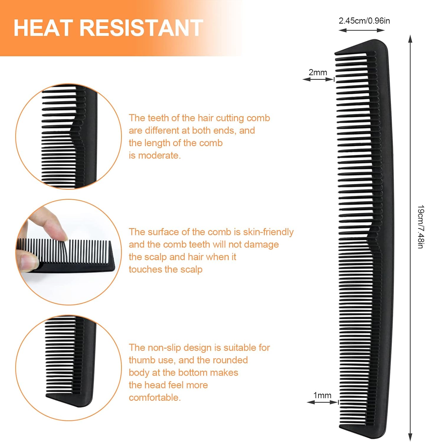 Peigne cheveux - Set 3 peignes carbone - fins, antistatiques, salon, homme