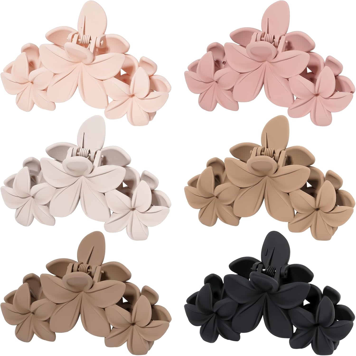 Pinces à cheveux - fleur double dents, 11cm, antidérapantes, lot de 6