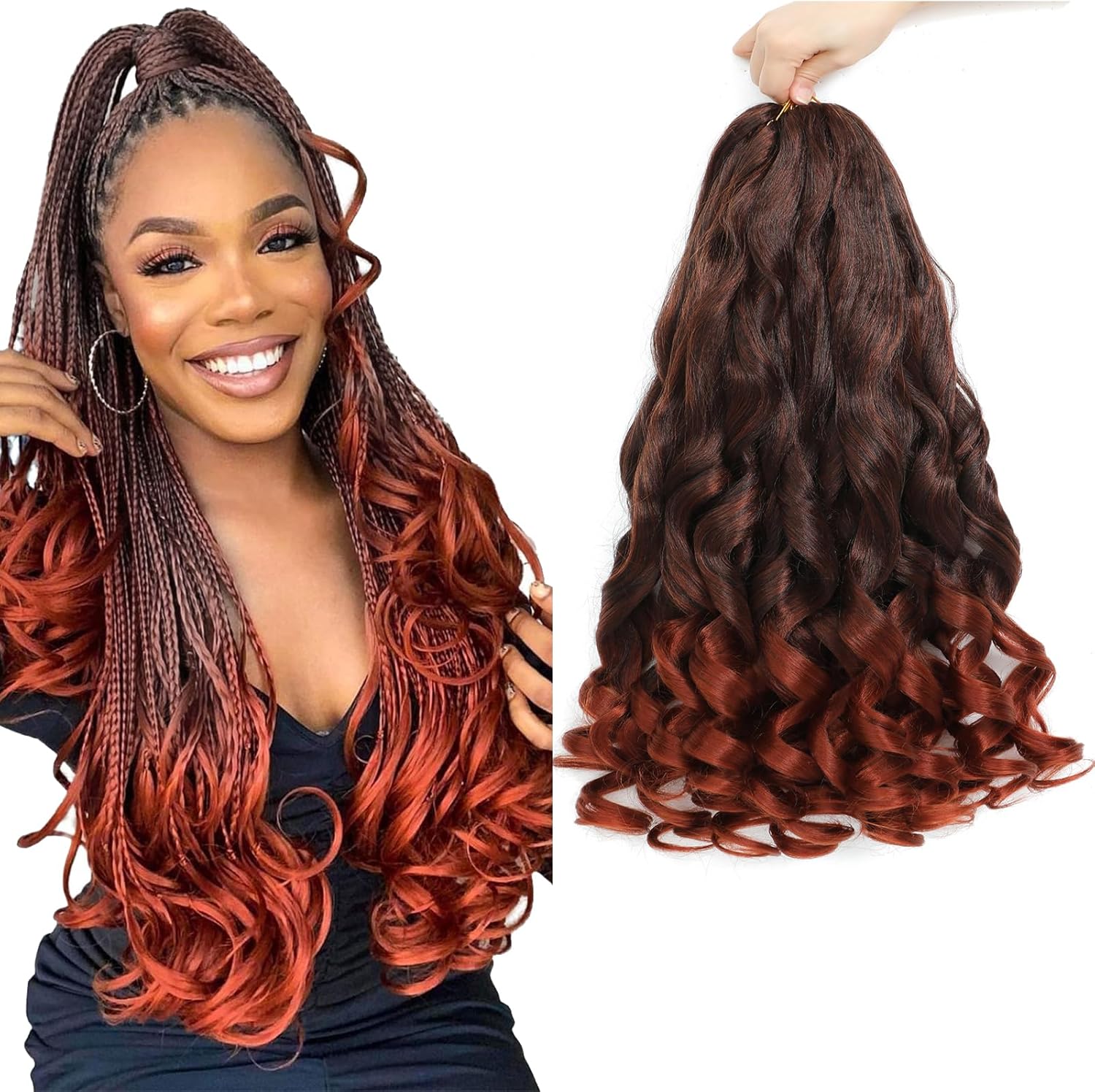 Meches braids - French Curl Bouclé 41cm - 7 paquets cheveux 1B/350