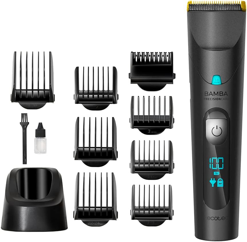 Cecotec - Bamba PrecisionCare - lame titane, 120min autonomie, IPX6, 8 peignes