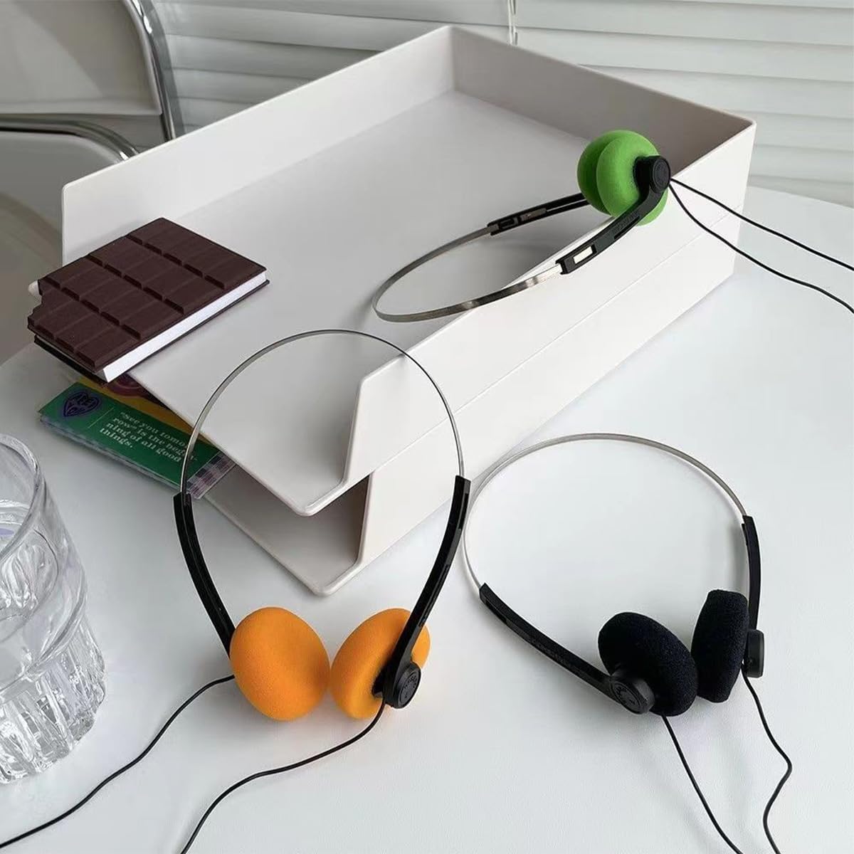 Casque supra-auriculaire rétro - orange - léger, stéréo, Hi-Fi, compatible téléphones et Walkman