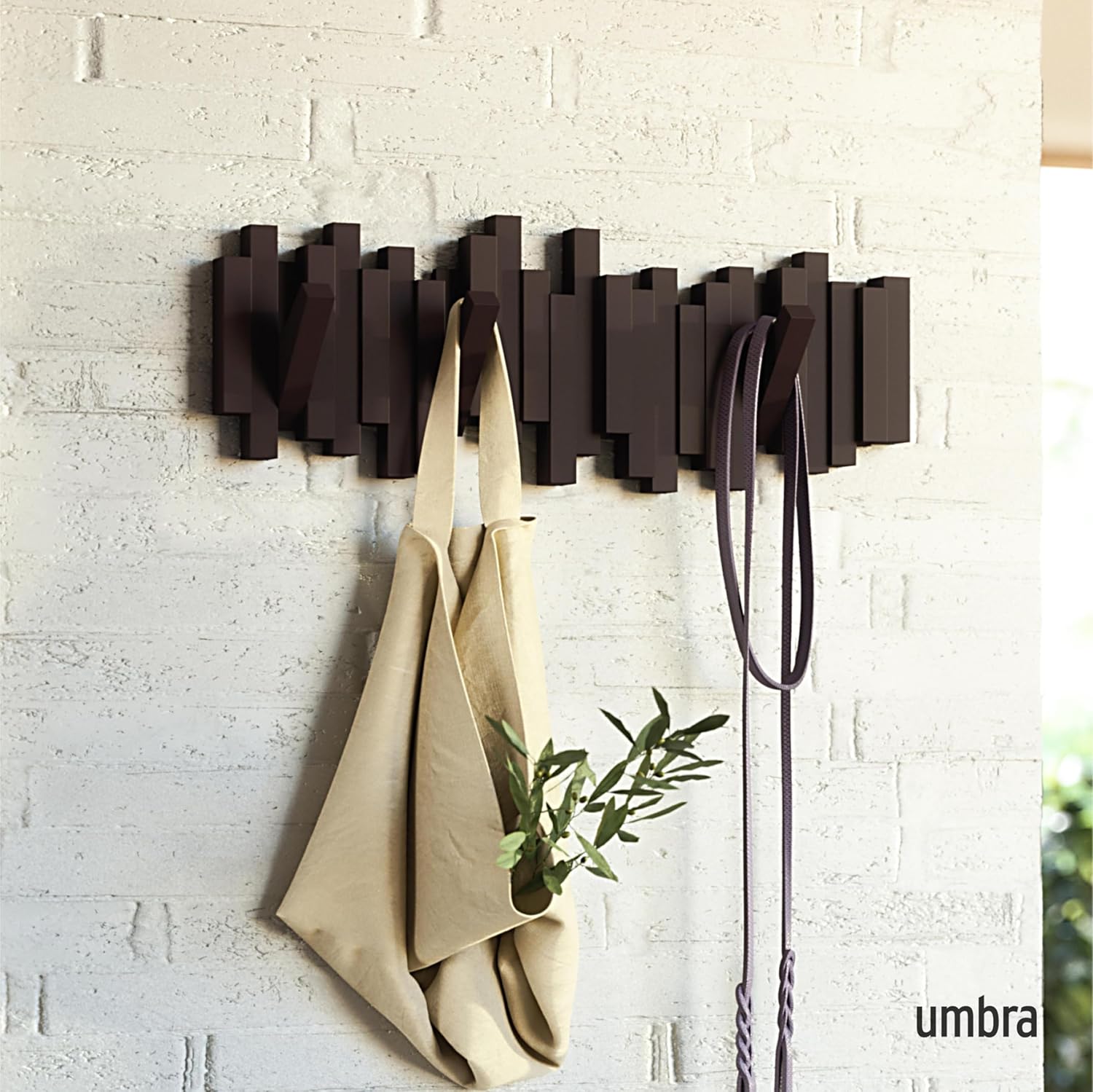 Umbra - Sticks portemanteau mural - 5 crochets rabattables - espresso