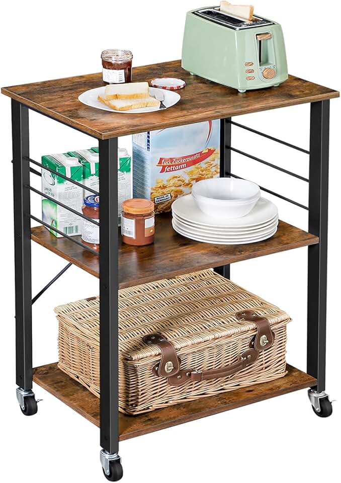 VASAGLE – Étagère cuisine 3 niveaux, métal, roulettes, 40x60x89cm, KKS60XV1