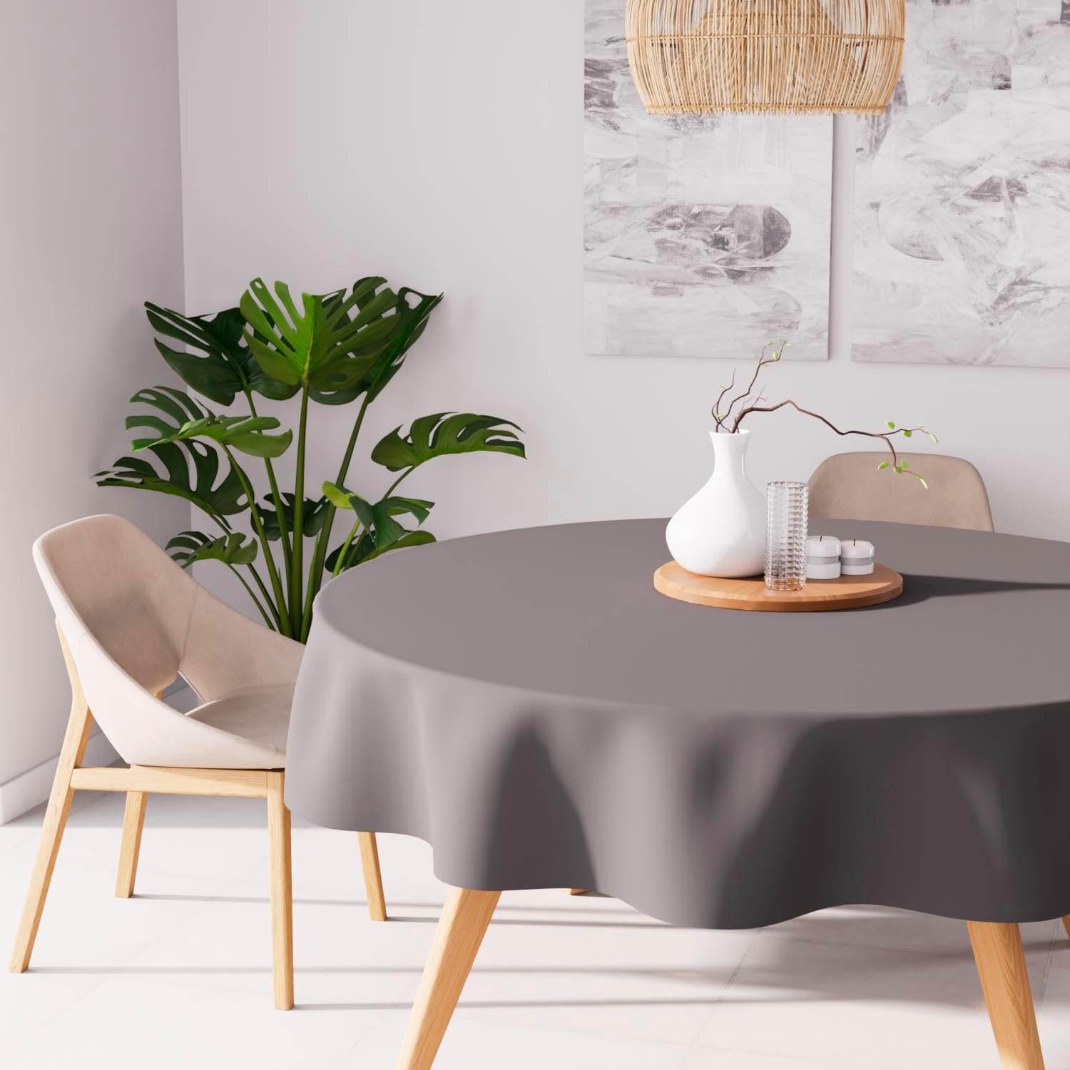 Soleil d'ocre - Alix nappe ronde anti-taches - 180 cm - polyester, gris