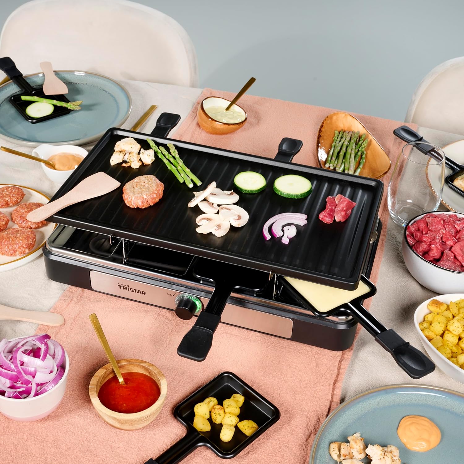 Tristar - Raclette RA-2746 - 42x23 cm - 8 pers, thermostat réglable, 1400W