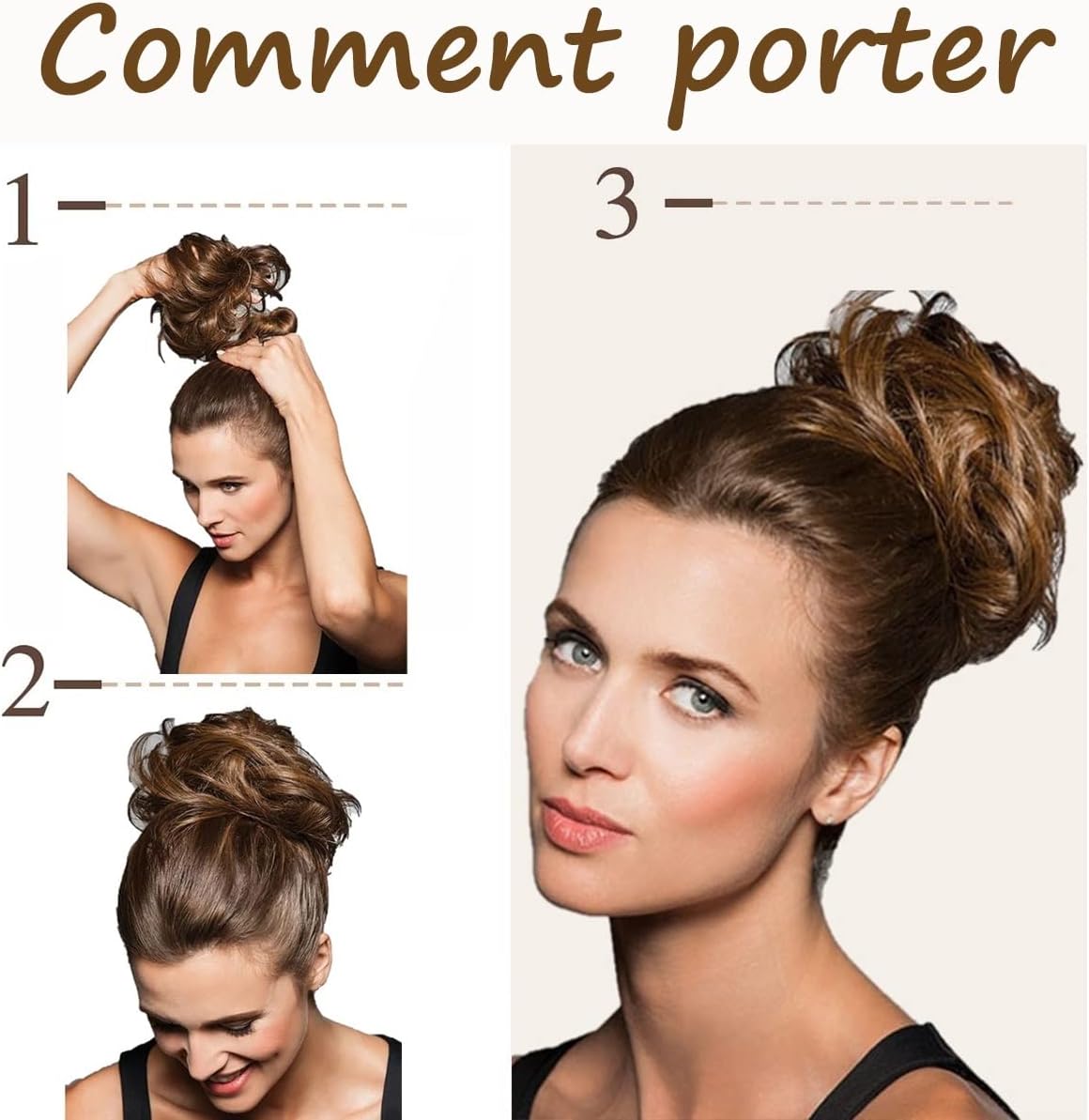 JJstar - Chignon postiche bouclé, élastique, blond doré, naturel, plage