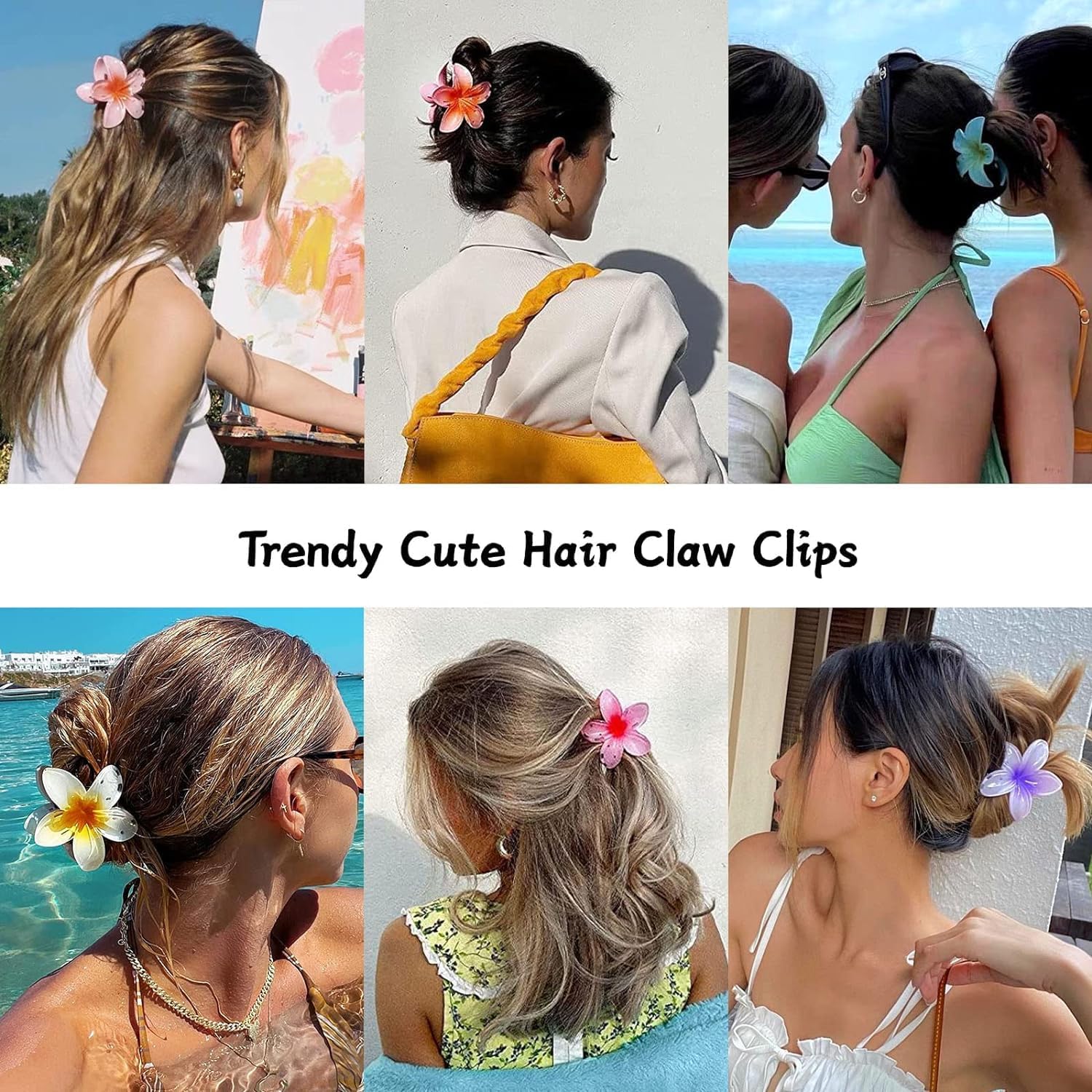 Pinces à cheveux - Lot de 6 - fleurs hawaïennes, pour cheveux épais, accessoires pour femmes et adolescentes
