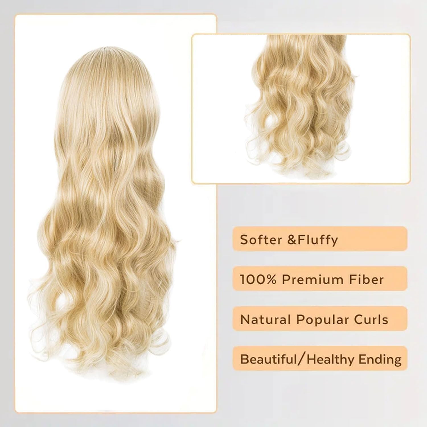 Perruque femme - bouclée blonde, 68 cm, ondulée, résistante à la chaleur