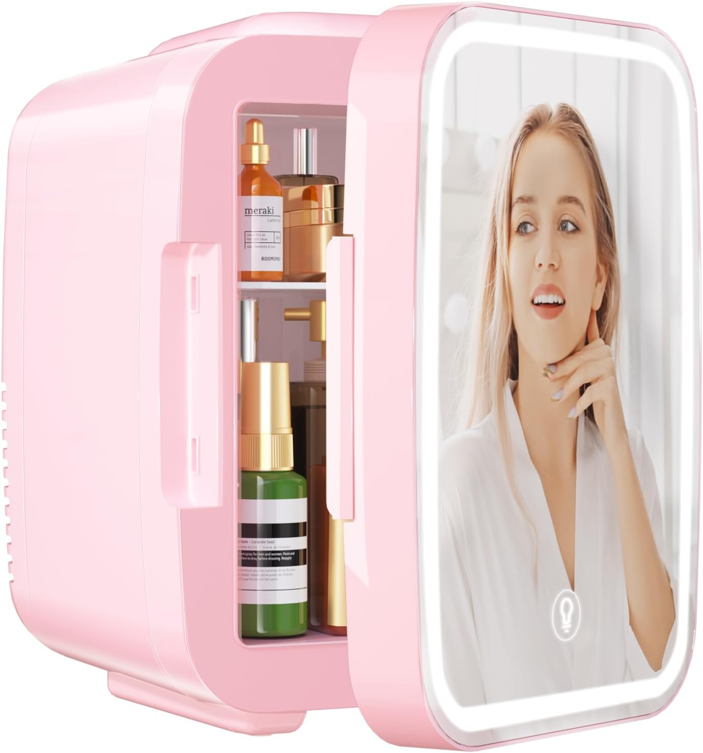 YASHE - Mini frigo LED miroir 4L, portable, 220V/12V, rose