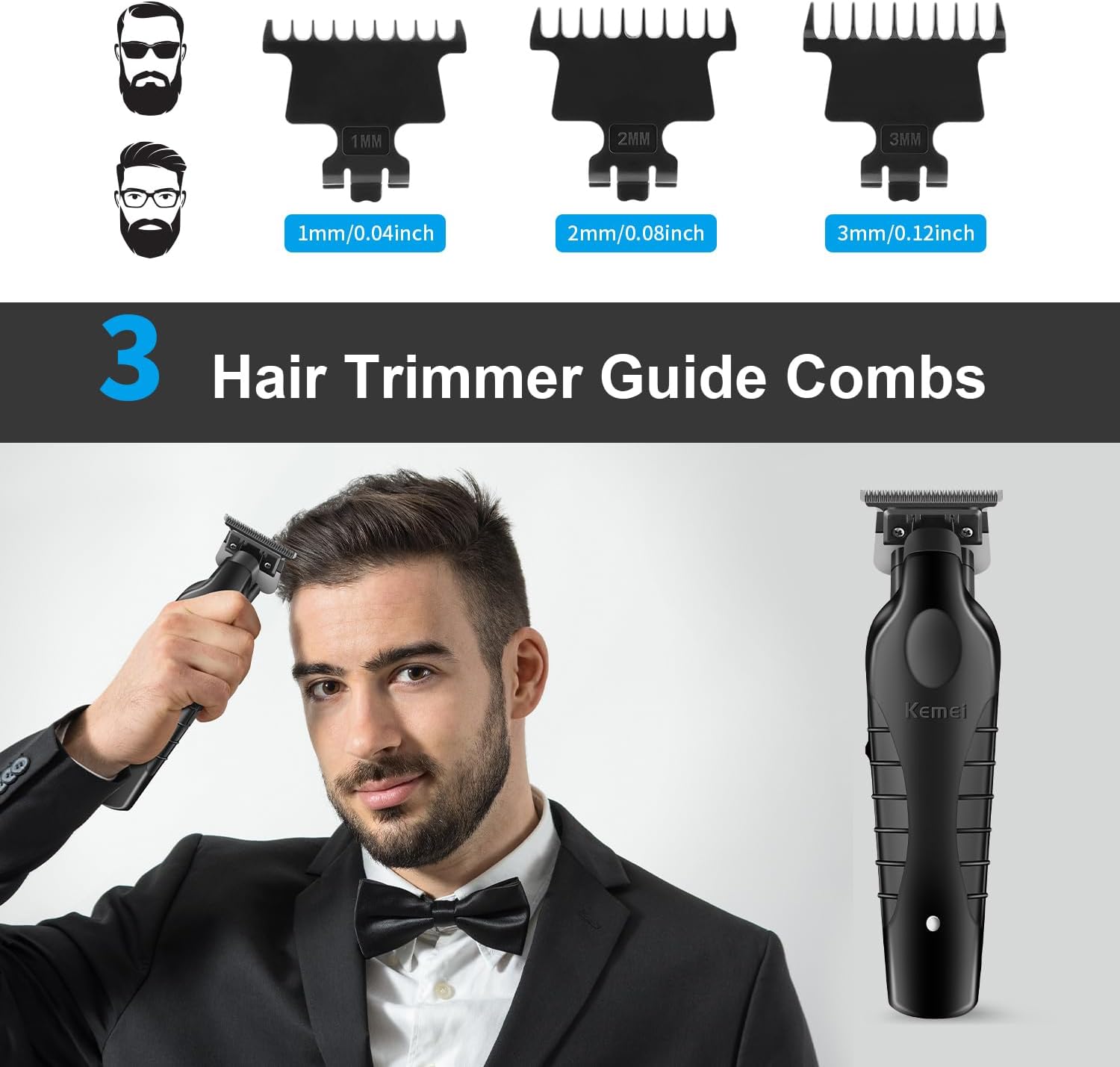 KEMEI - tondeuse cheveux/barbe sans fil, lame T, zéro écart, 2299