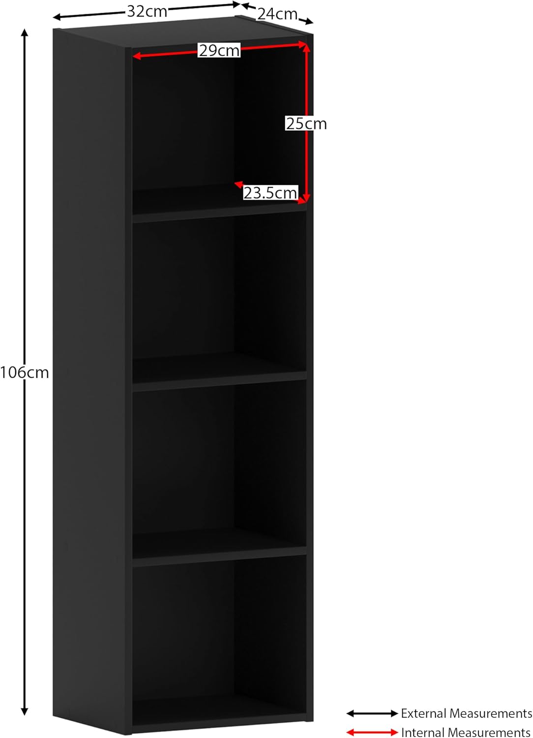 Vida Designs - Oxford série - 106x32x24 cm - bibliothèque 4 niveaux noire