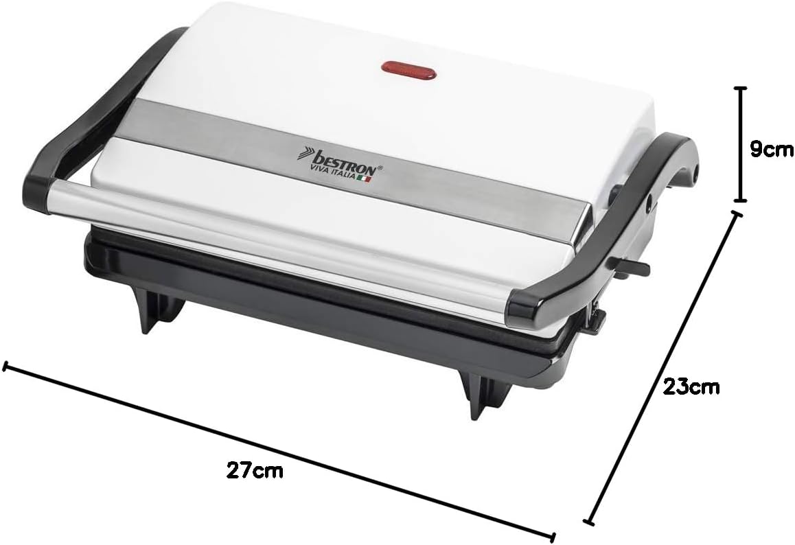 Bestron - Panini APM123W - poignée Cool-Touch, 700W, blanc, antiadhésif