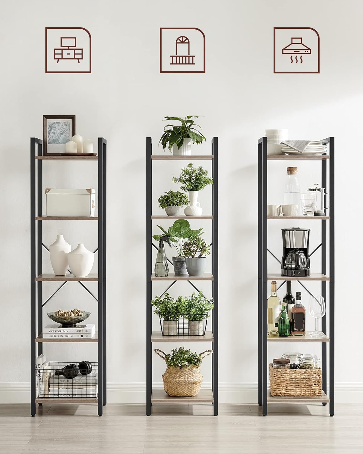 VASAGLE - étagère industrielle 5 niveaux 30x39,6x154cm, rangement LLS100B02