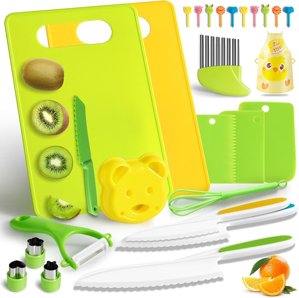 Couteau pour enfants - kit de 27 pièces - sécurité Montessori, planche, couteau ondulé