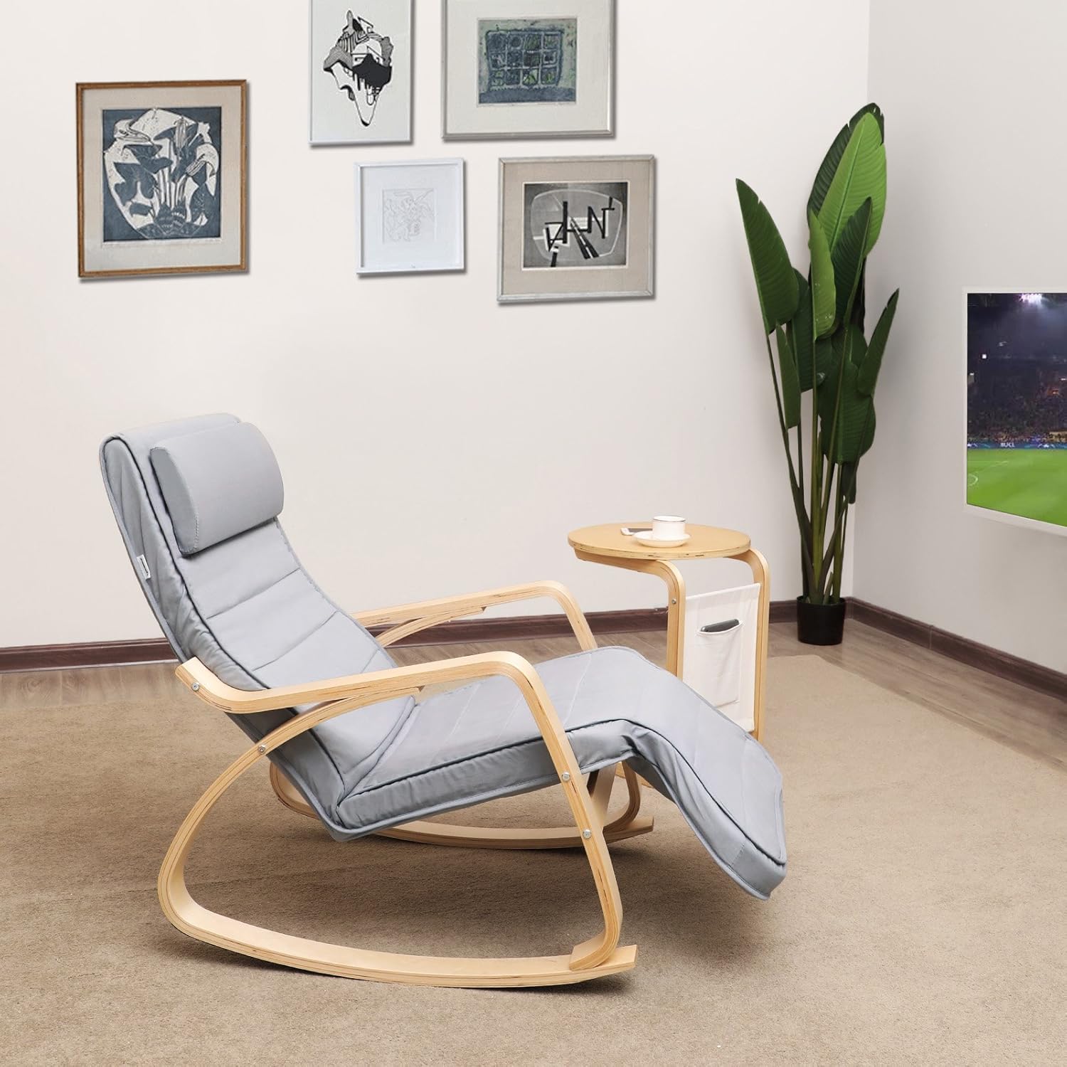 SONGMICS - fauteuil à bascule - 115x67x91 cm - bois, gris, 5 positions, 150kg - LYY42G