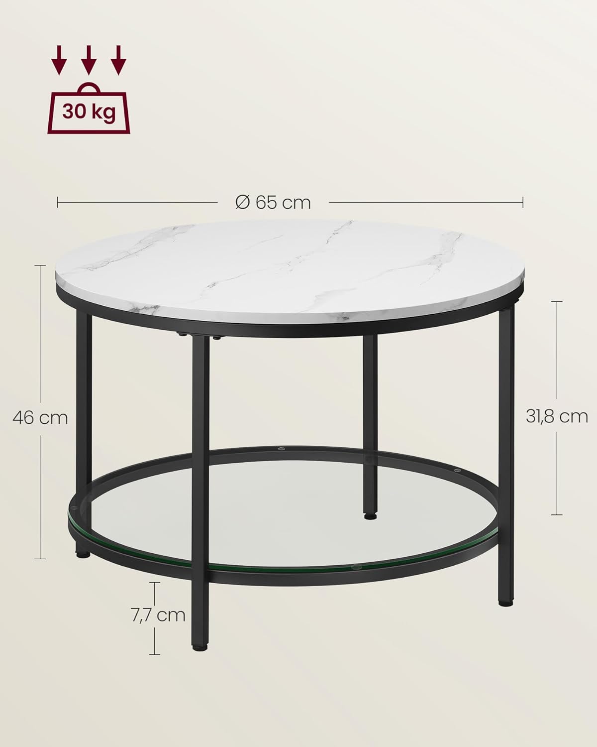 VASAGLE - table basse marbre/verre trempé, facile à assembler, LCT072W13