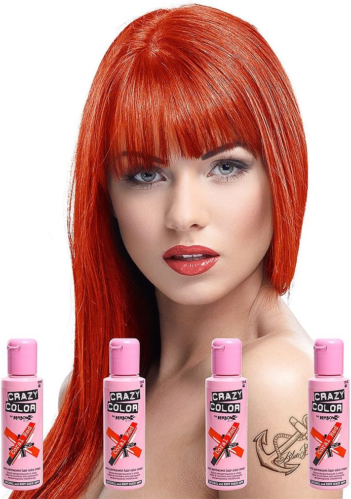 Renbow - Crazy Colour Coral Red - 100ml - coloration semi-permanente, lot de 4