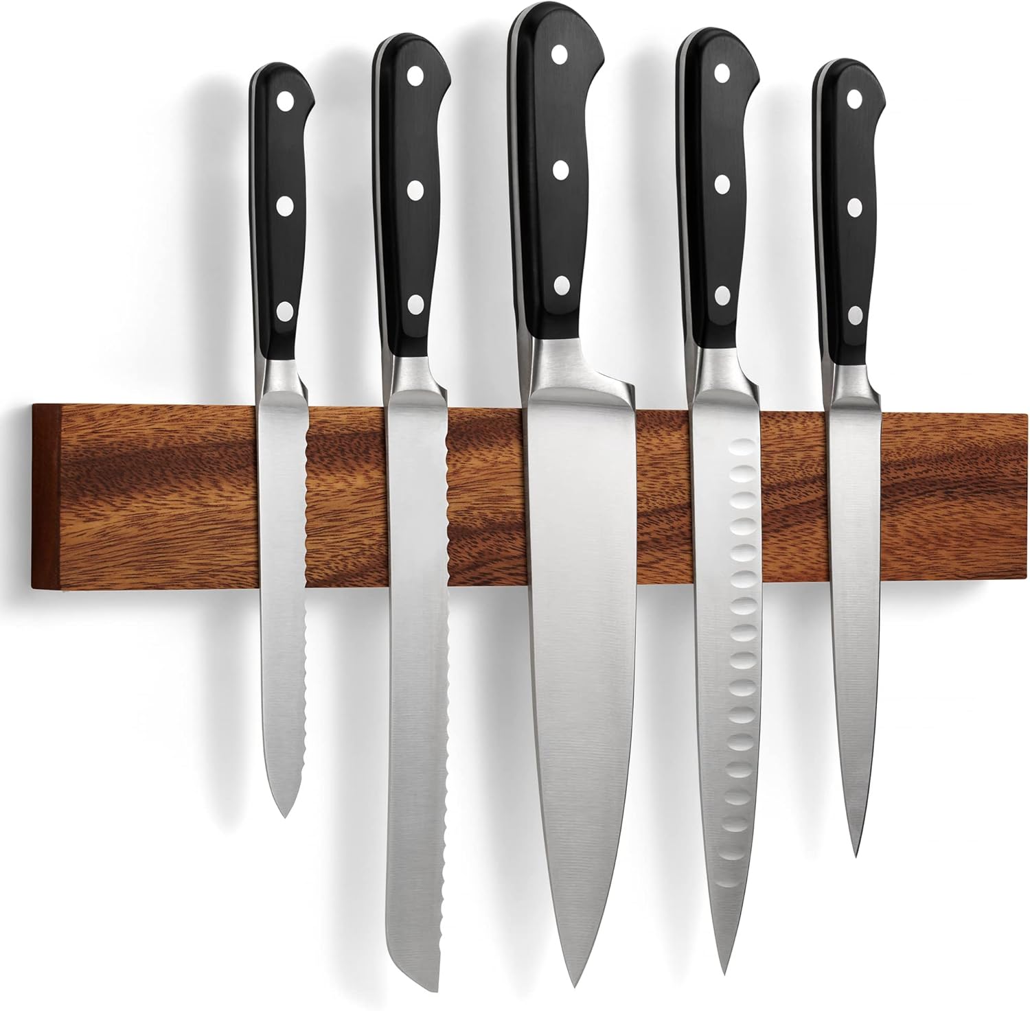 LARHN - Porte-couteaux mural puissant, noyer, 40 cm, aimanté