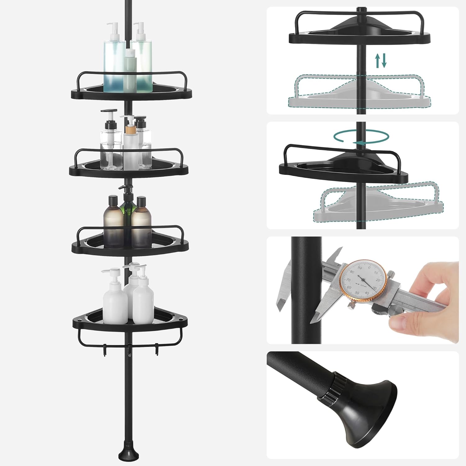 SONGMICS - étagère télescopique 85-305 cm - 4 niveaux réglables - rangement salle de bain - BCB001B01