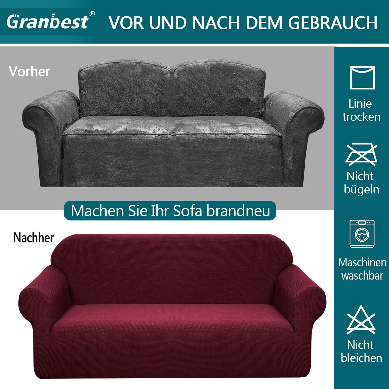 Granbest - housse canapé imperméable 2 places - élastique durable - rouge vineux