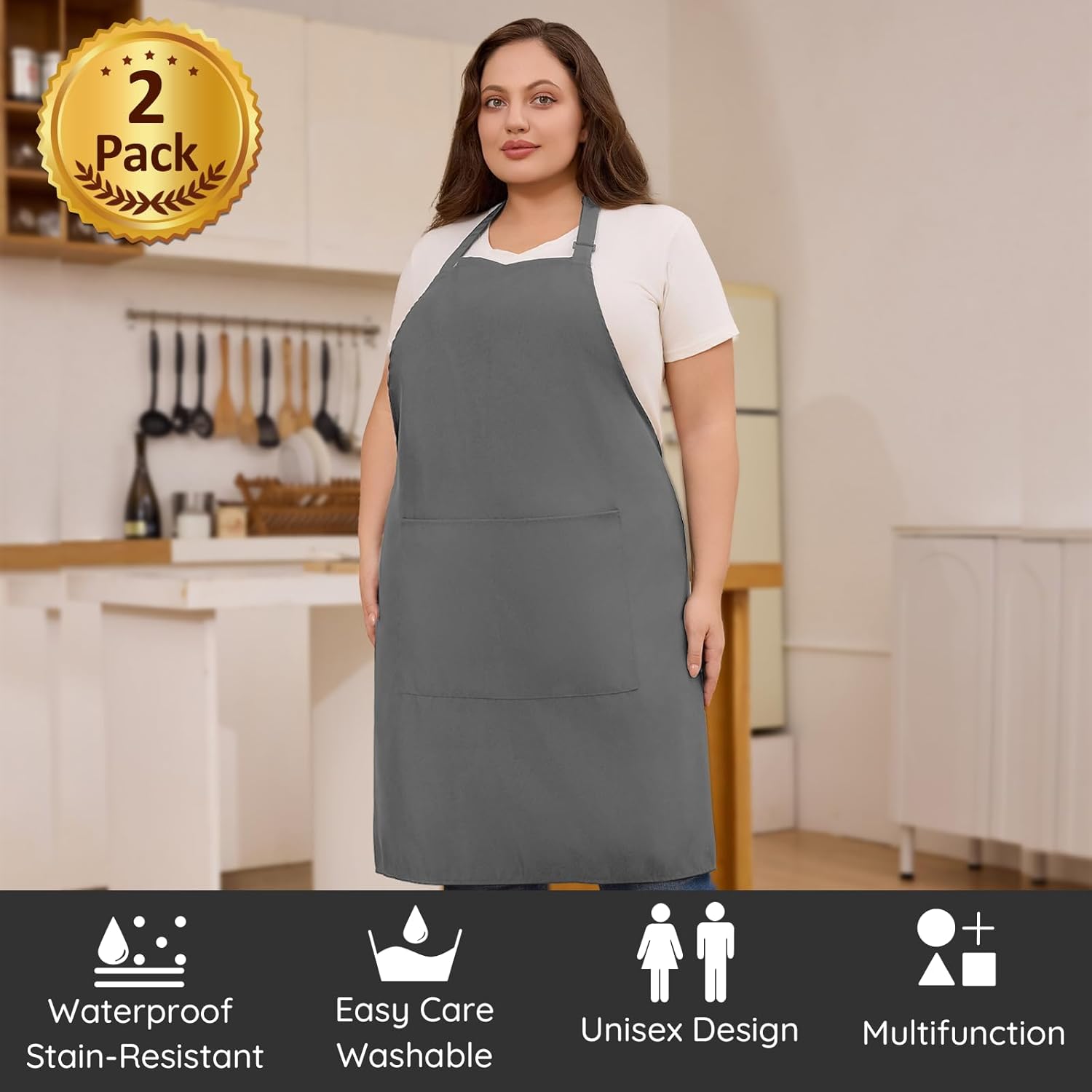 Tablier de Chef - lot de 2, unisexe, grandes poches, taille grande, usage professionnel