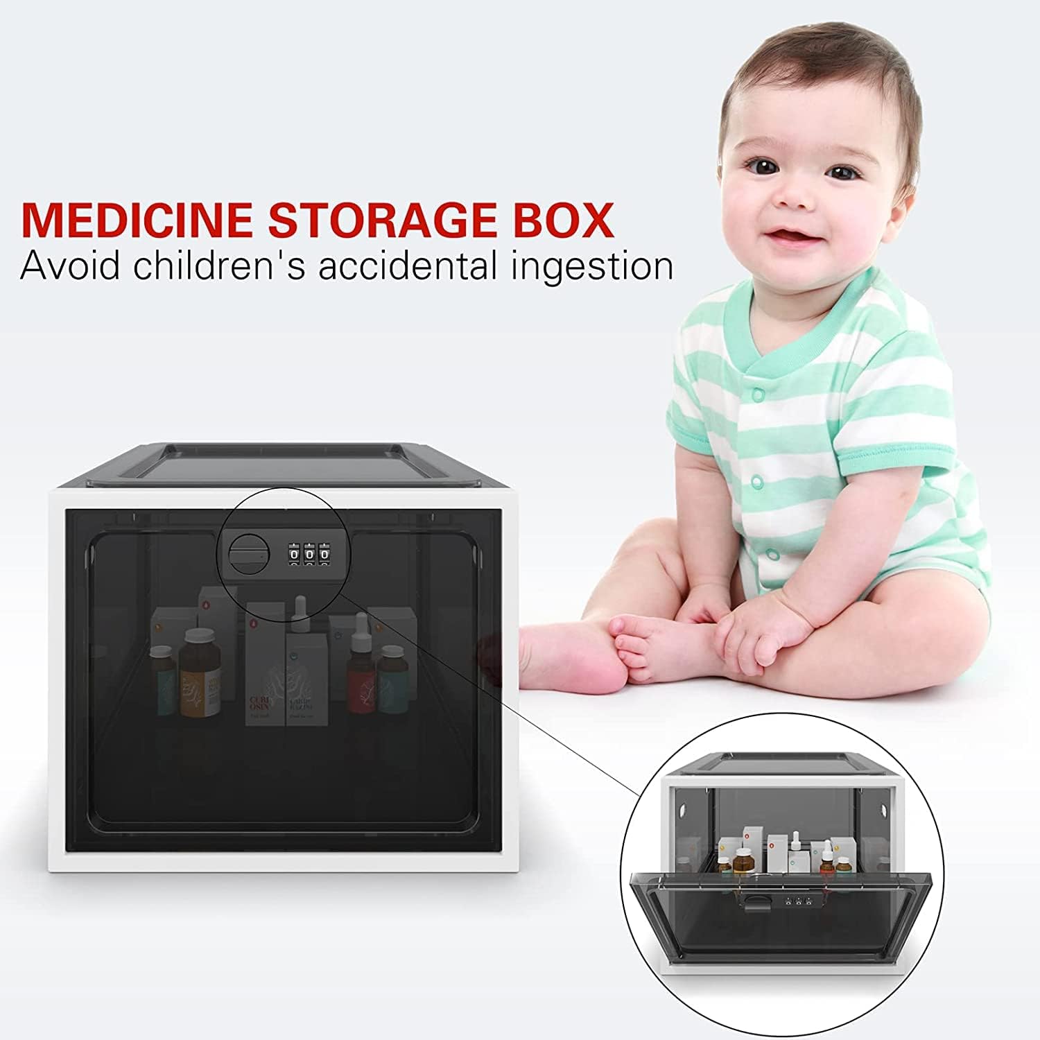 SUKUOS - Boîte verrouillable, rangement médicaments, noire, sécurité, compacte