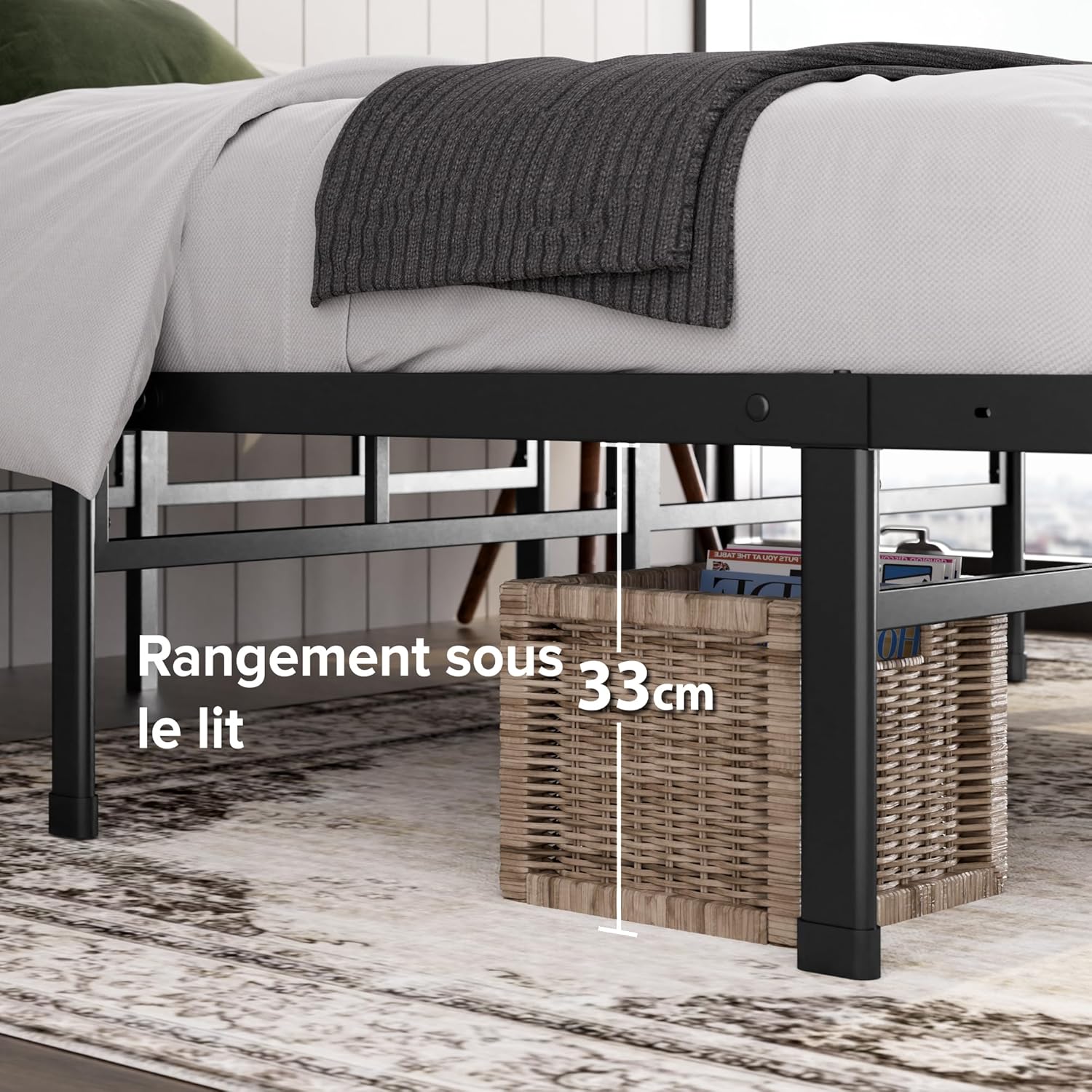 Zinus - Justin - 180x200 cm - lit métal 36cm haut, rangement dessous