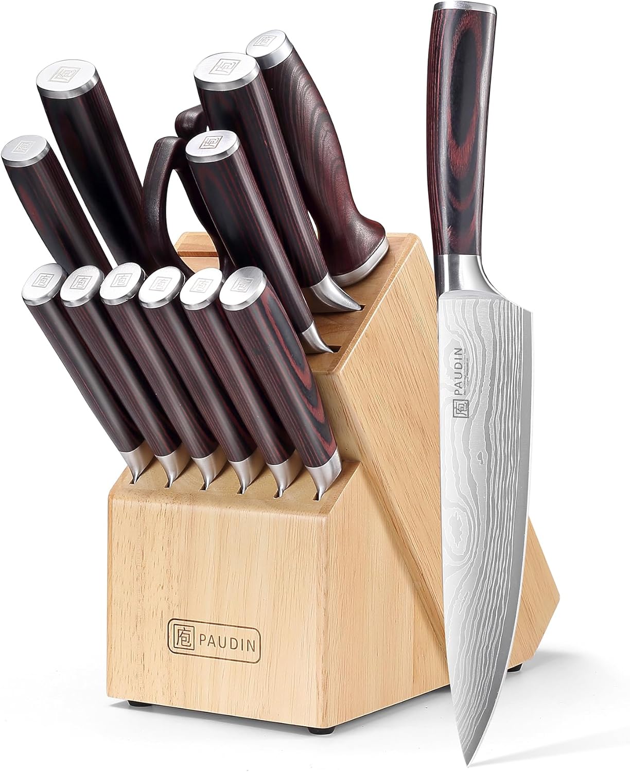 PAUDIN - Set Couteaux Cuisine Série Pro - 14 pcs - Acier Allemand, manche bois