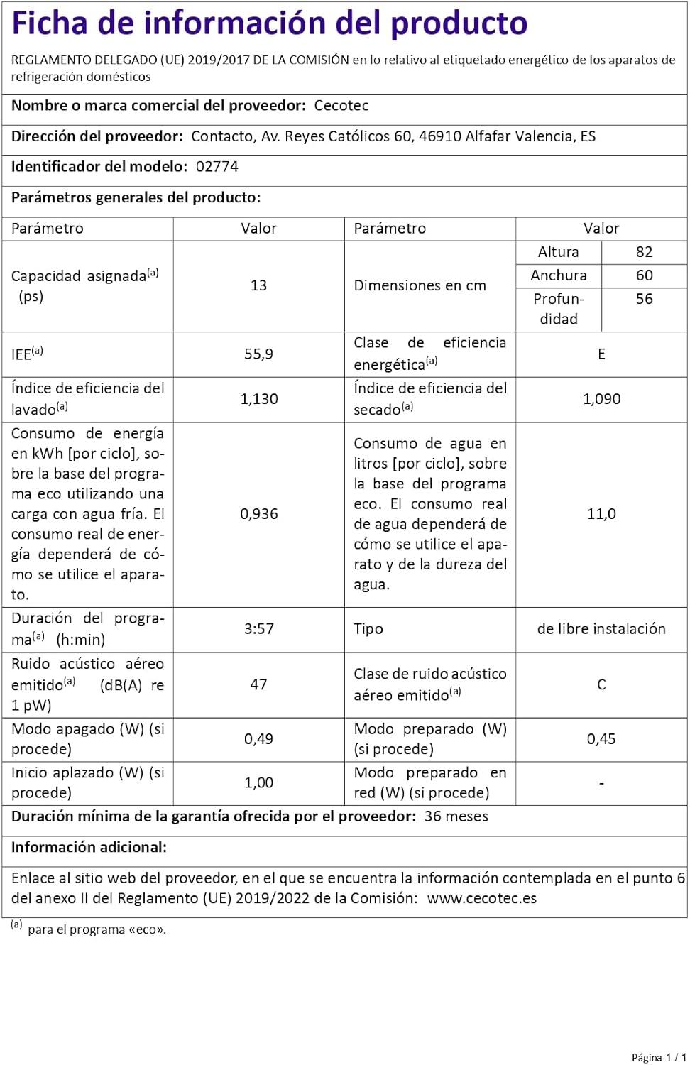 Cecotec -  - 60cm - 13 couverts, départ différé