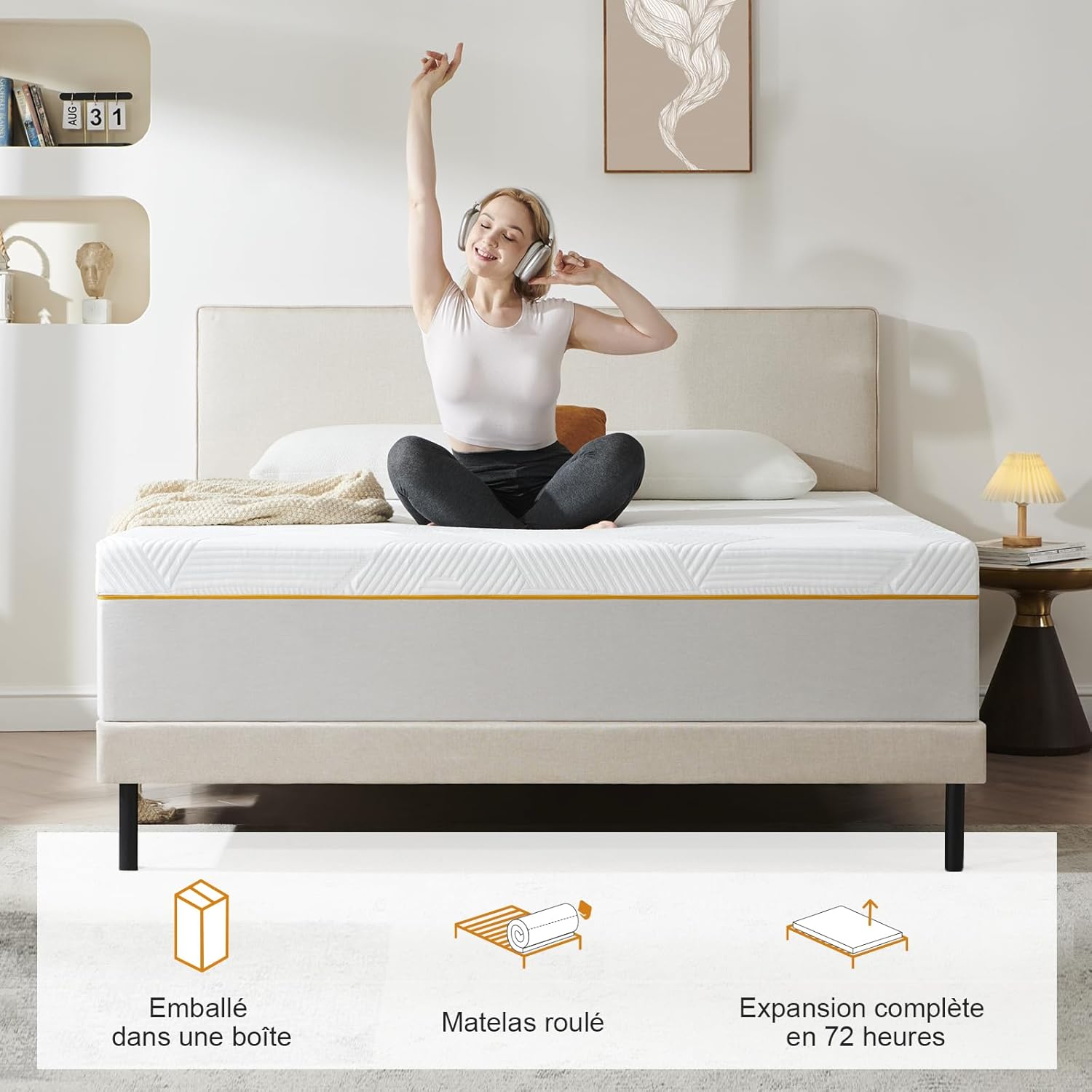 Matelas - mousse mémoire 90x190x16cm, 7 zones, ferme, réversible